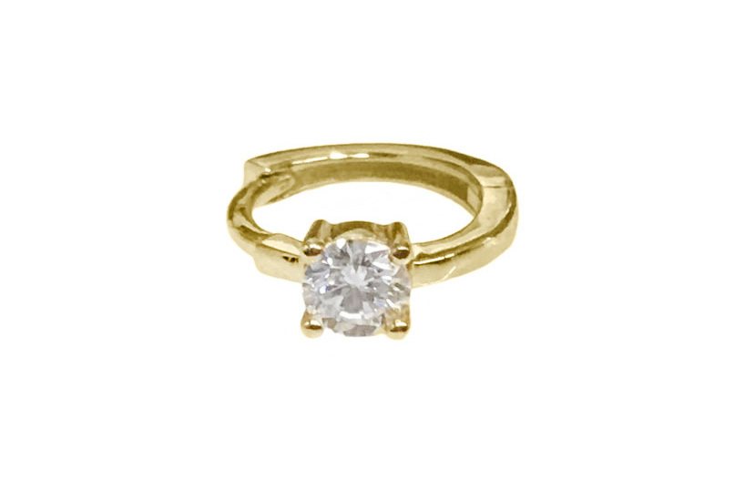 < Real Diamond > 14K Gold Hoop Earrings #604