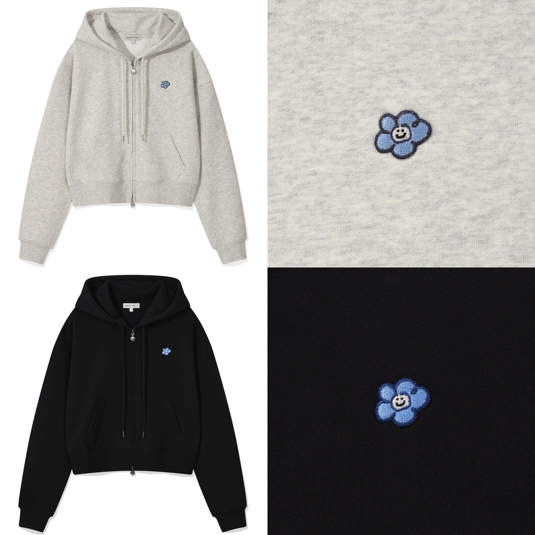 【隨時截單！限時優惠預訂】韓國 WACKY WILLY WOMEN LILY WAPPEN CROP ZIP-UP HOODIE（2色）