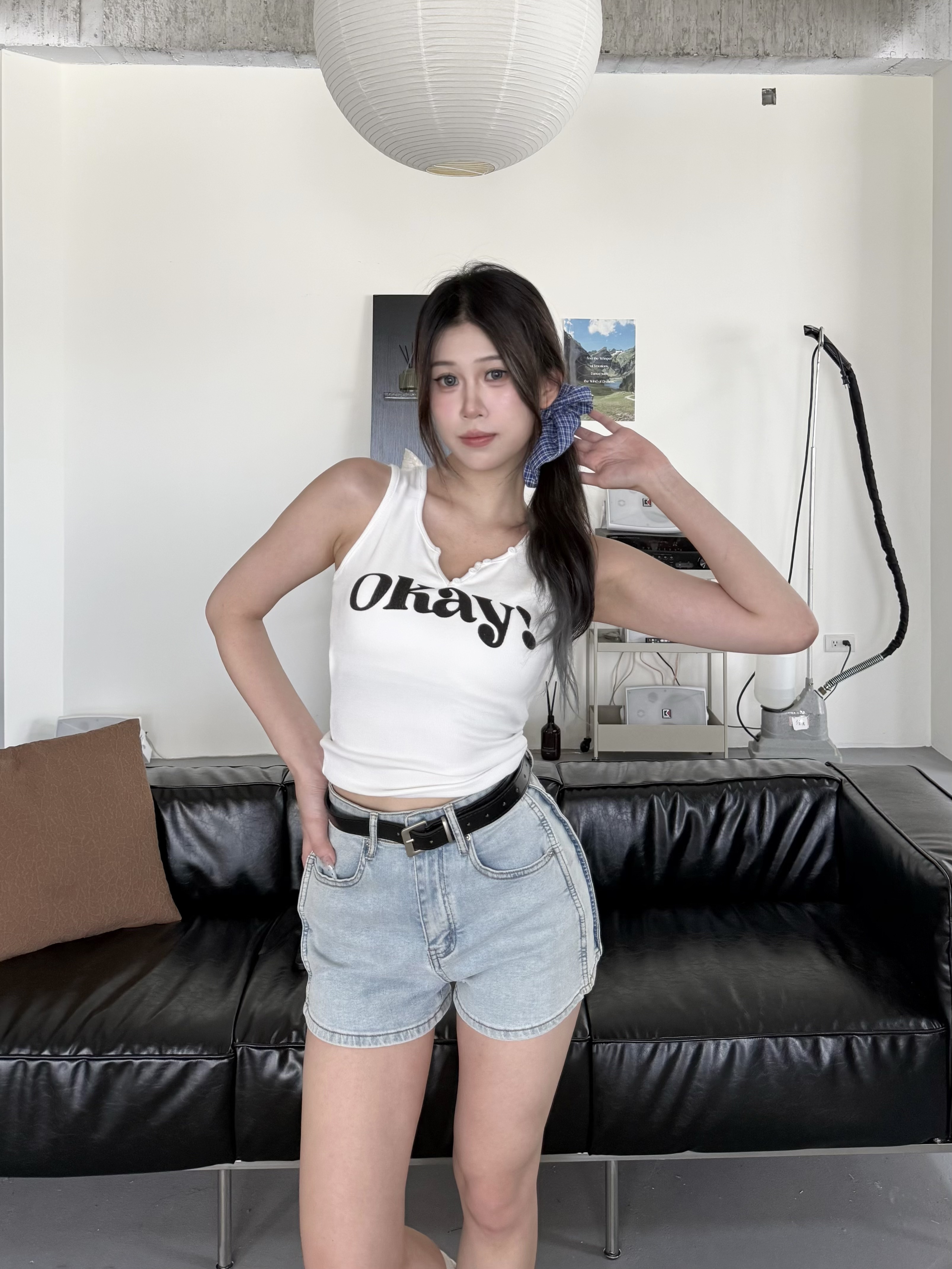 Okay開釦v領胸墊背心