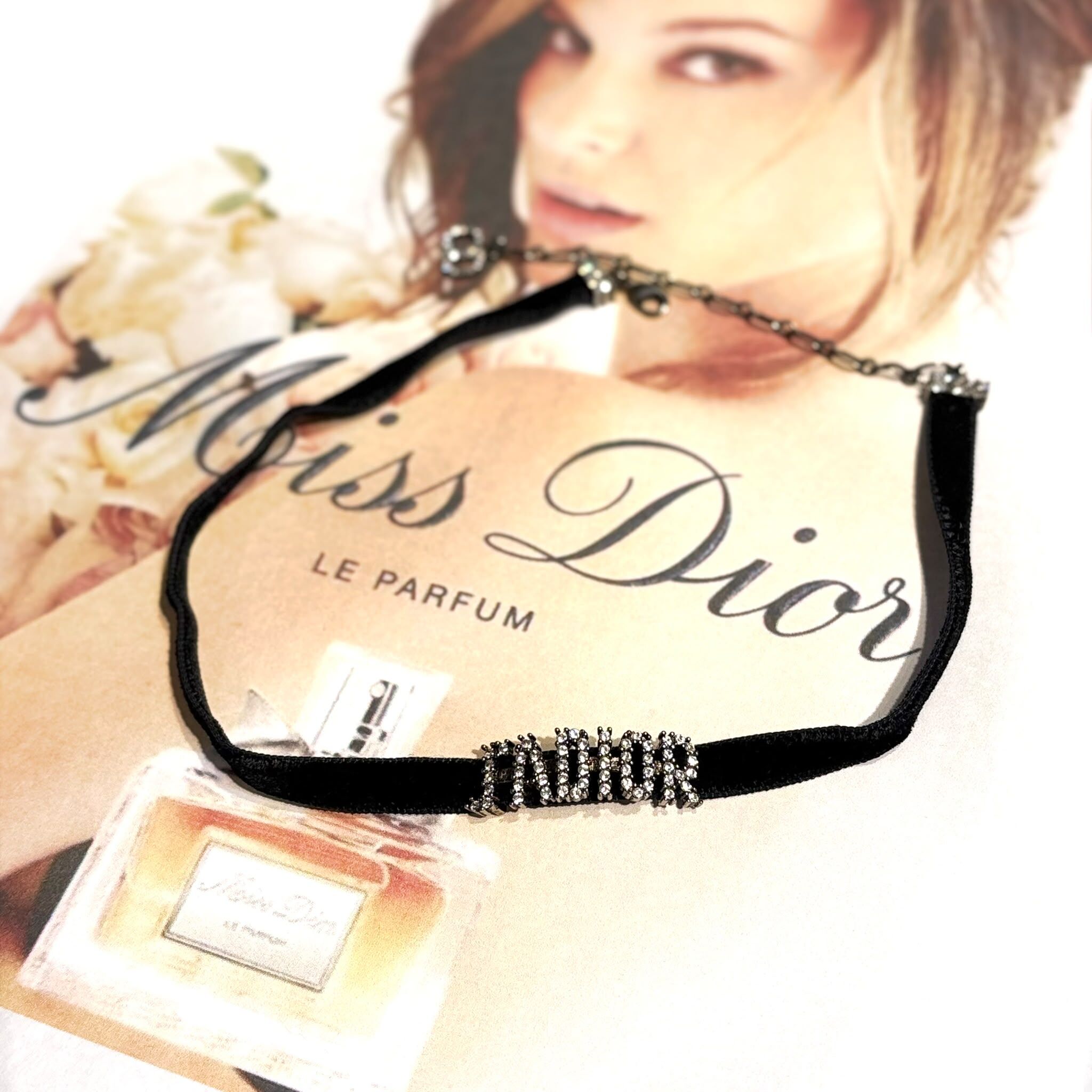 陳列品!!! 全新DIOR Metal Velour Rhine Stone Choker, 黑色絲絨水鑽頸箍 #BRAND NEW #香榭站正品