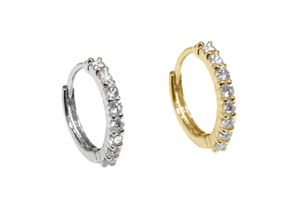 < Real Diamond > 14K Gold Hoop Earrings #614
