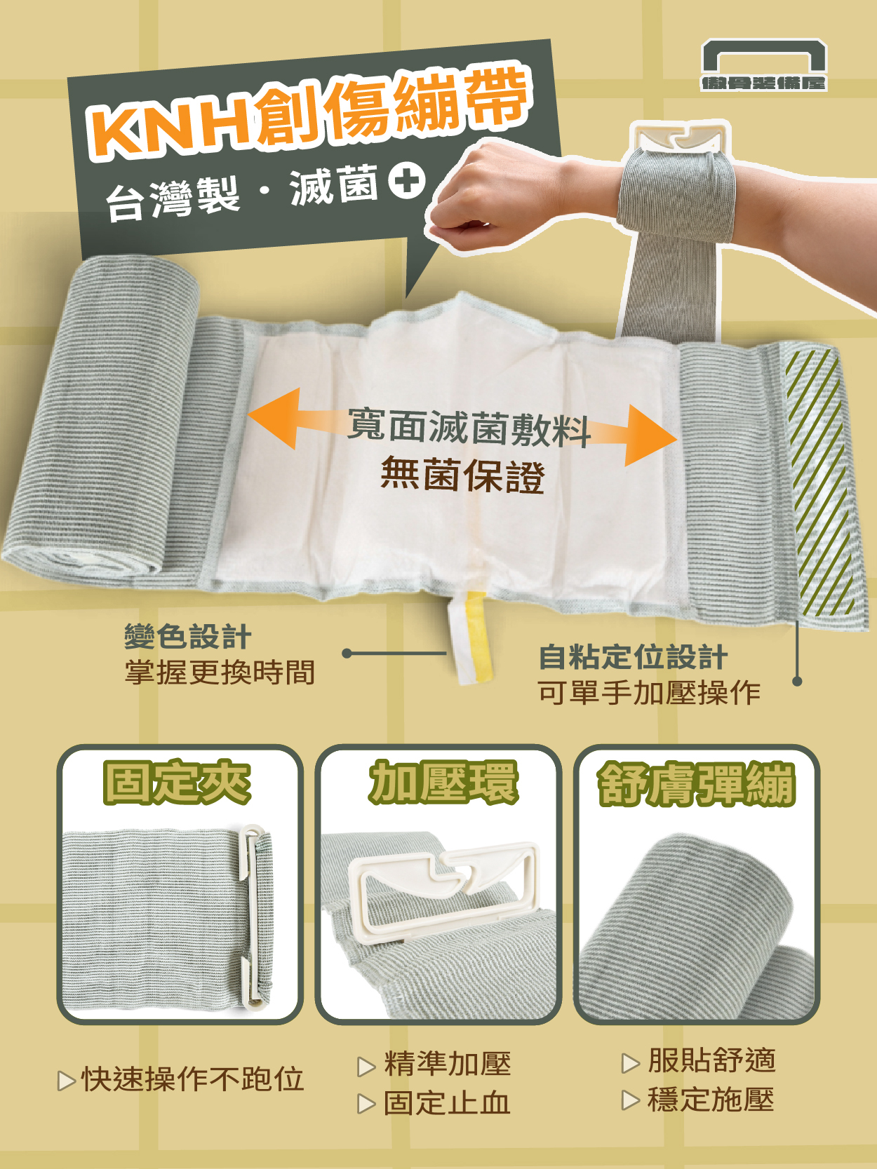 KNH 敷料式創傷繃帶 單手操作加壓急救繃帶 傲骨戰術裝備屋
