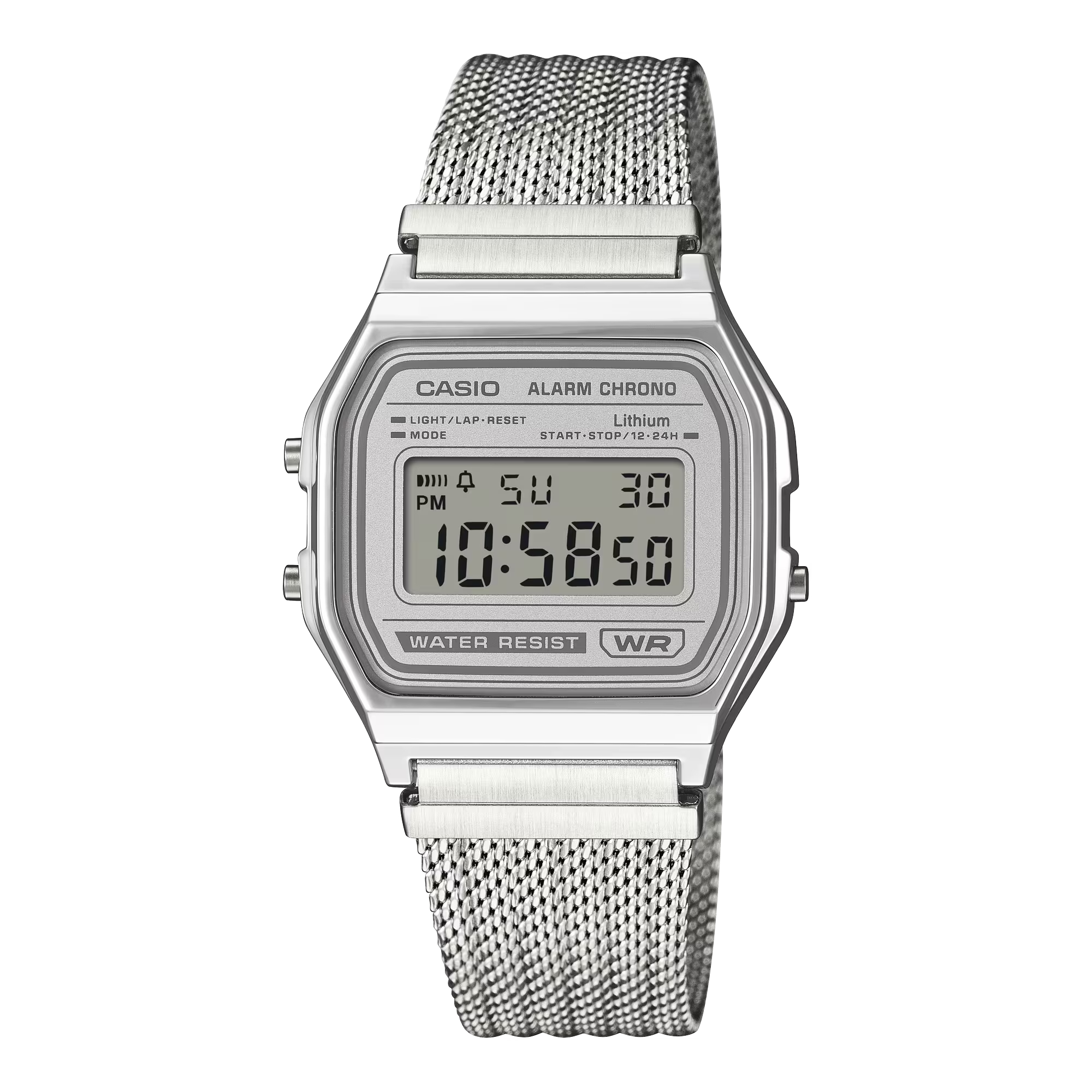 【CASIO 卡西歐】A158WEM 復古經典方形金屬 米蘭錶帶 電子錶
