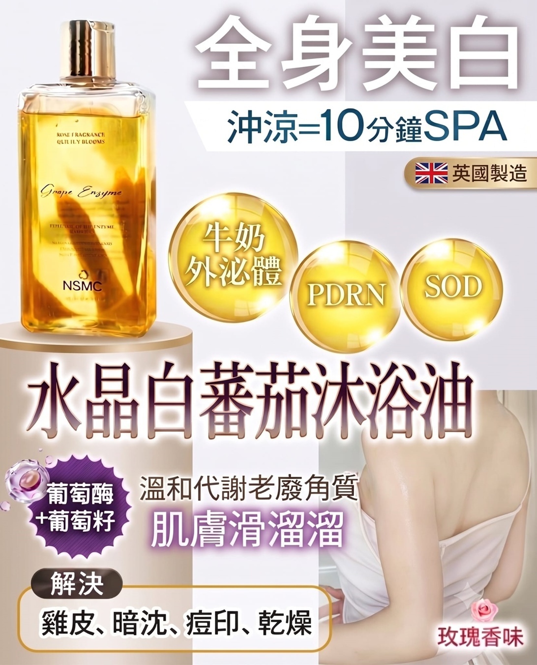 (R) NSMC水晶白蕃茄沐浴油(350ml) 升級版 (含PDRN+水晶白蕃茄) (1套3支) (買2套共6支再送1支,一共7支,平均$82/支) - 英國Dr. October #2708DR
