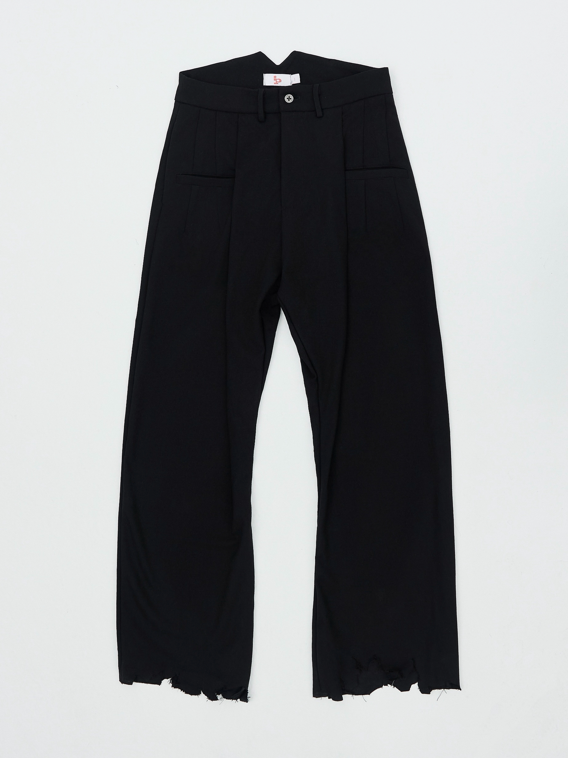pip｜Frayed-Hem Pleated Pant (Black)