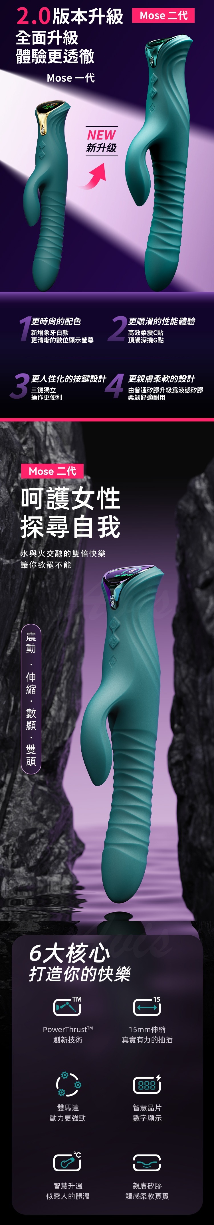 雙重高潮設計｜內探G點 × 外撩C點  高效柔震刺激 C 點，酥麻如電流竄動  頂端深入撞擊 G 點，層層浪潮推進