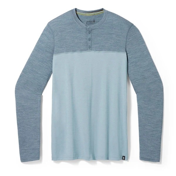 Smartwool Men's Long Sleeve Colourblock Henley 男 亨利領長袖上衣-撞色 SW017345M48-錫藍鉛灰 [HappyOutdoor]