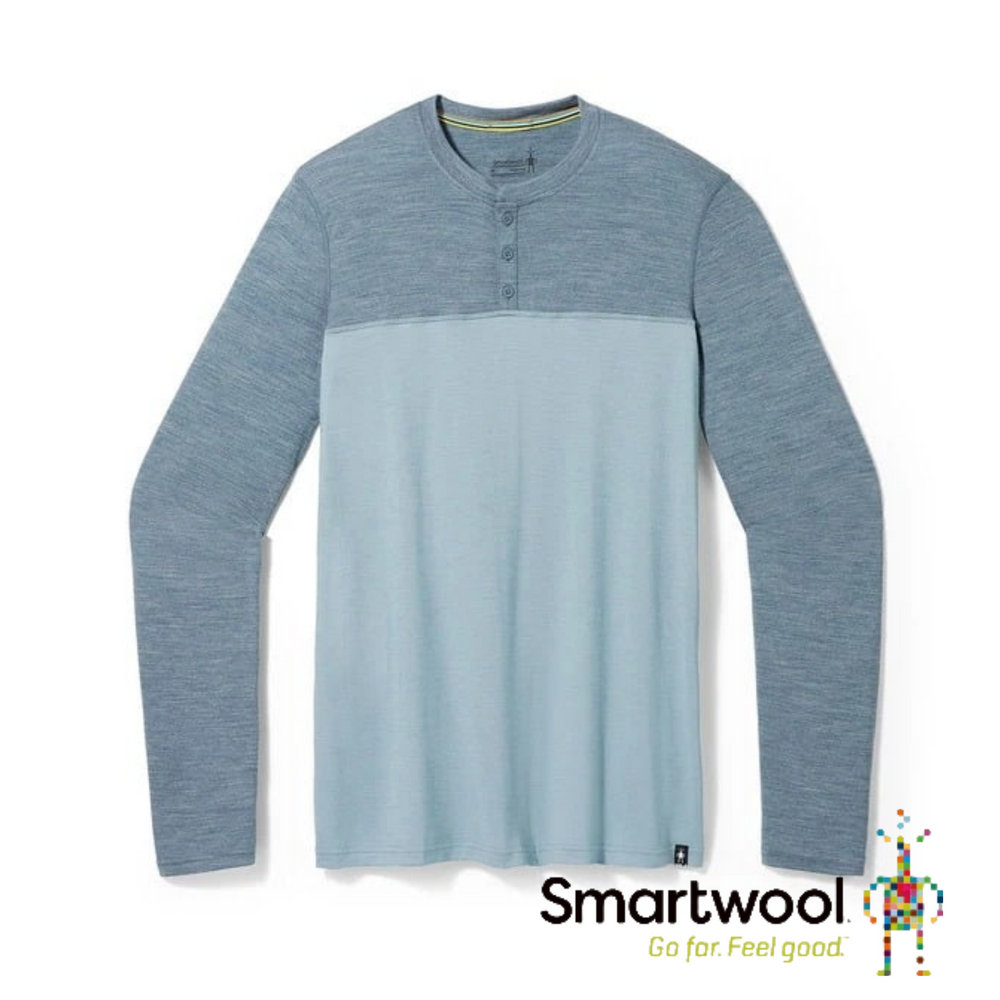 Smartwool Men's Long Sleeve Colourblock Henley 男 亨利領長袖上衣-撞色 SW017345M48-錫藍鉛灰 [HappyOutdoor]