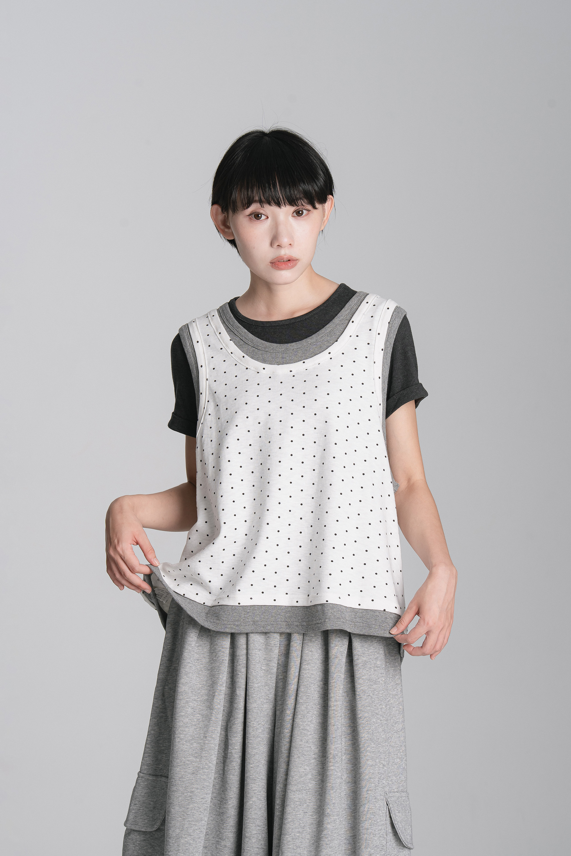日系點點拼色背心 3色