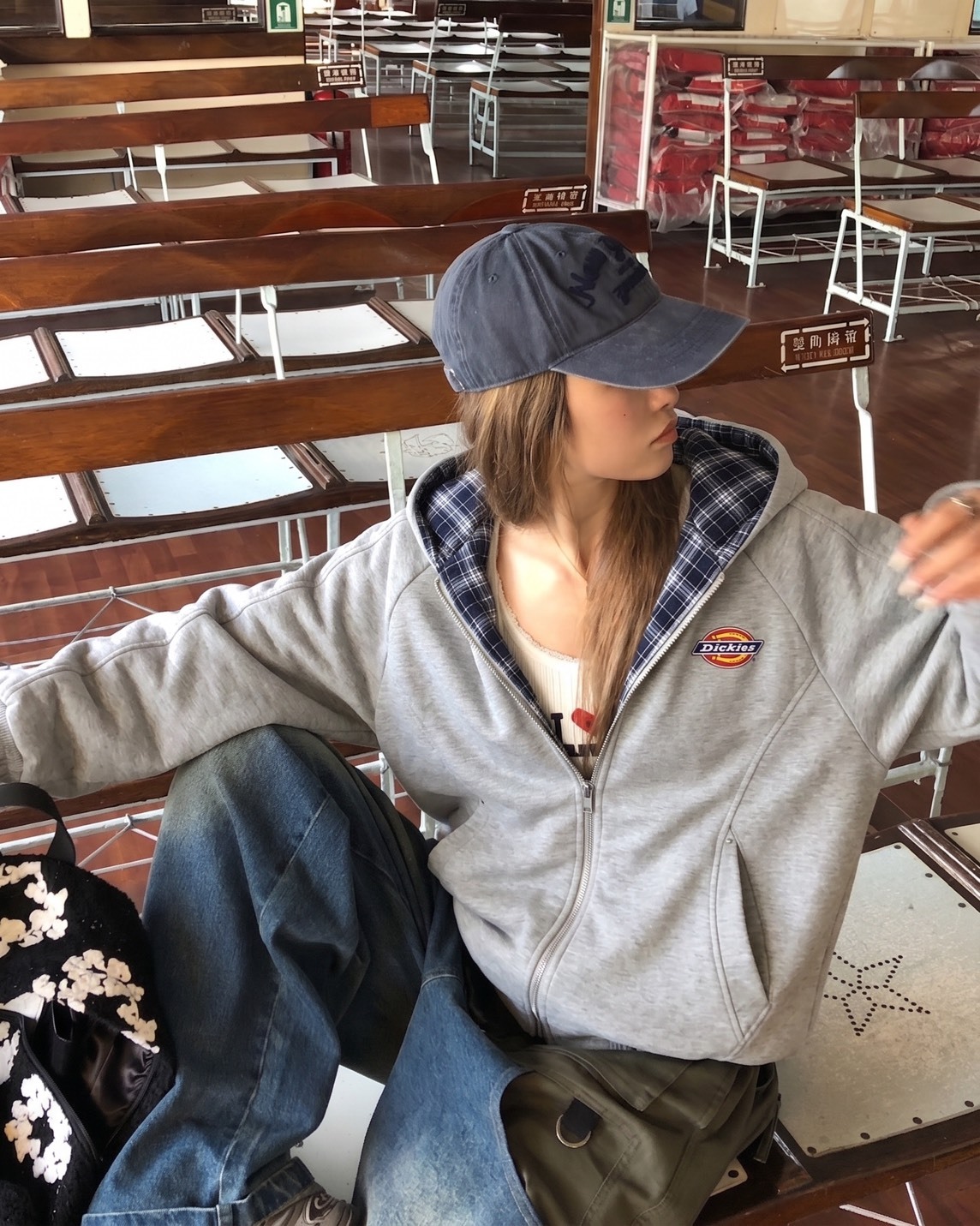 Dickies 美式 復古 格子 撞色 解構 連帽外套 3色