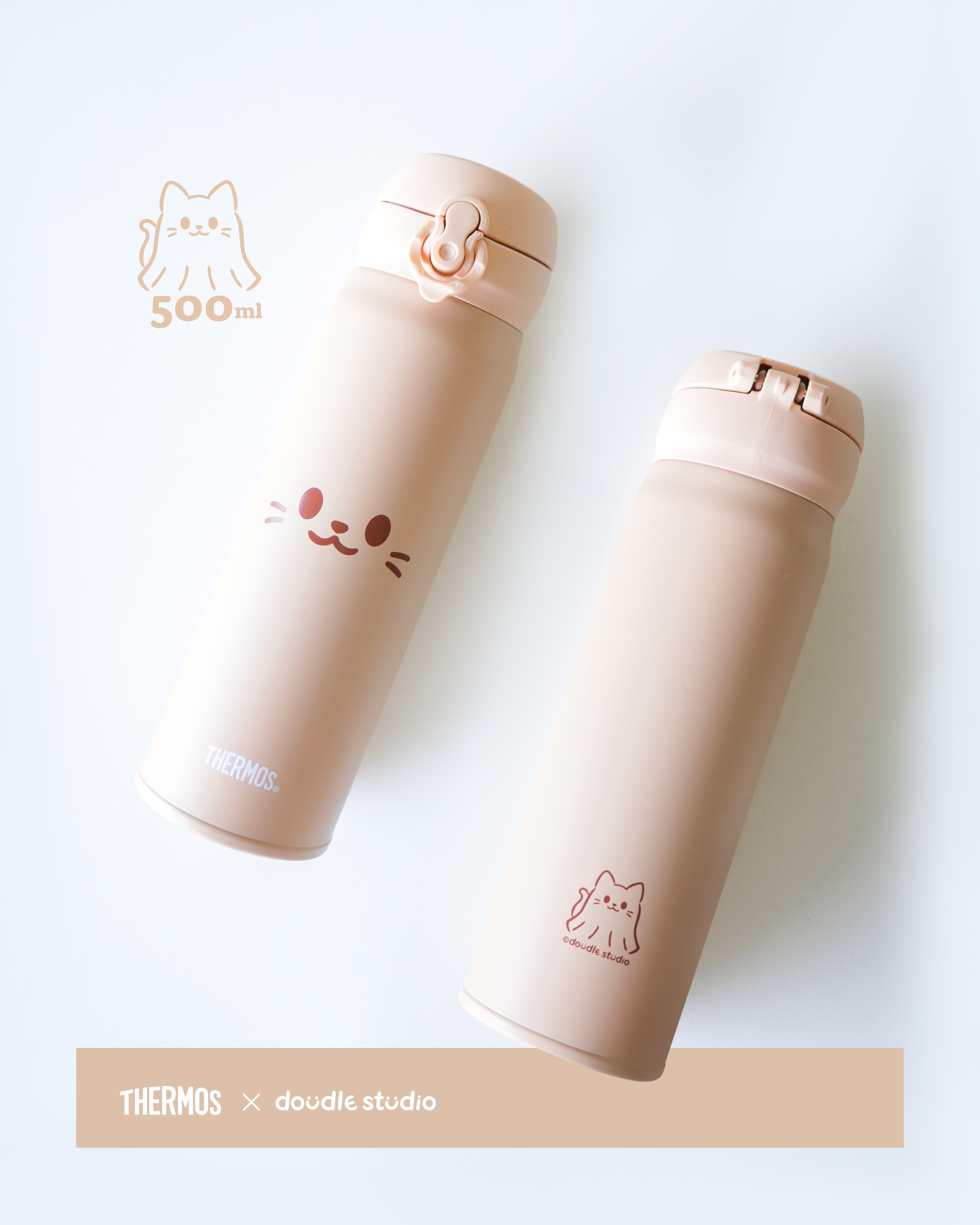 【THERMOS膳魔師】保溫瓶_JNL-504系列_500ml_靈魂喵喵大臉魂