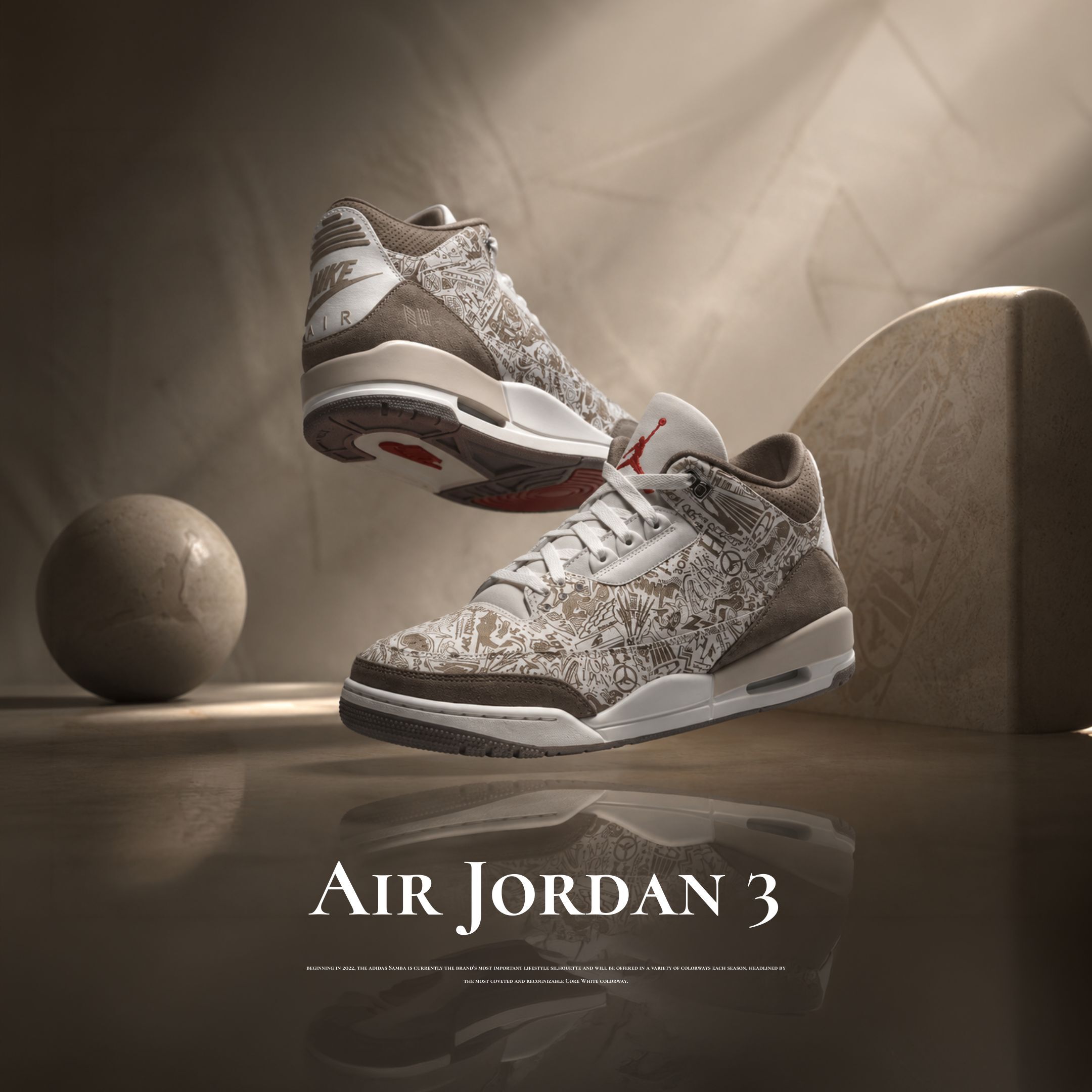 NICEDAY 現貨 Air Jordan 3 "Laser" 大地色 摩卡 奶油 棕 Aj3 花紋 可可 復古 JA1369-001