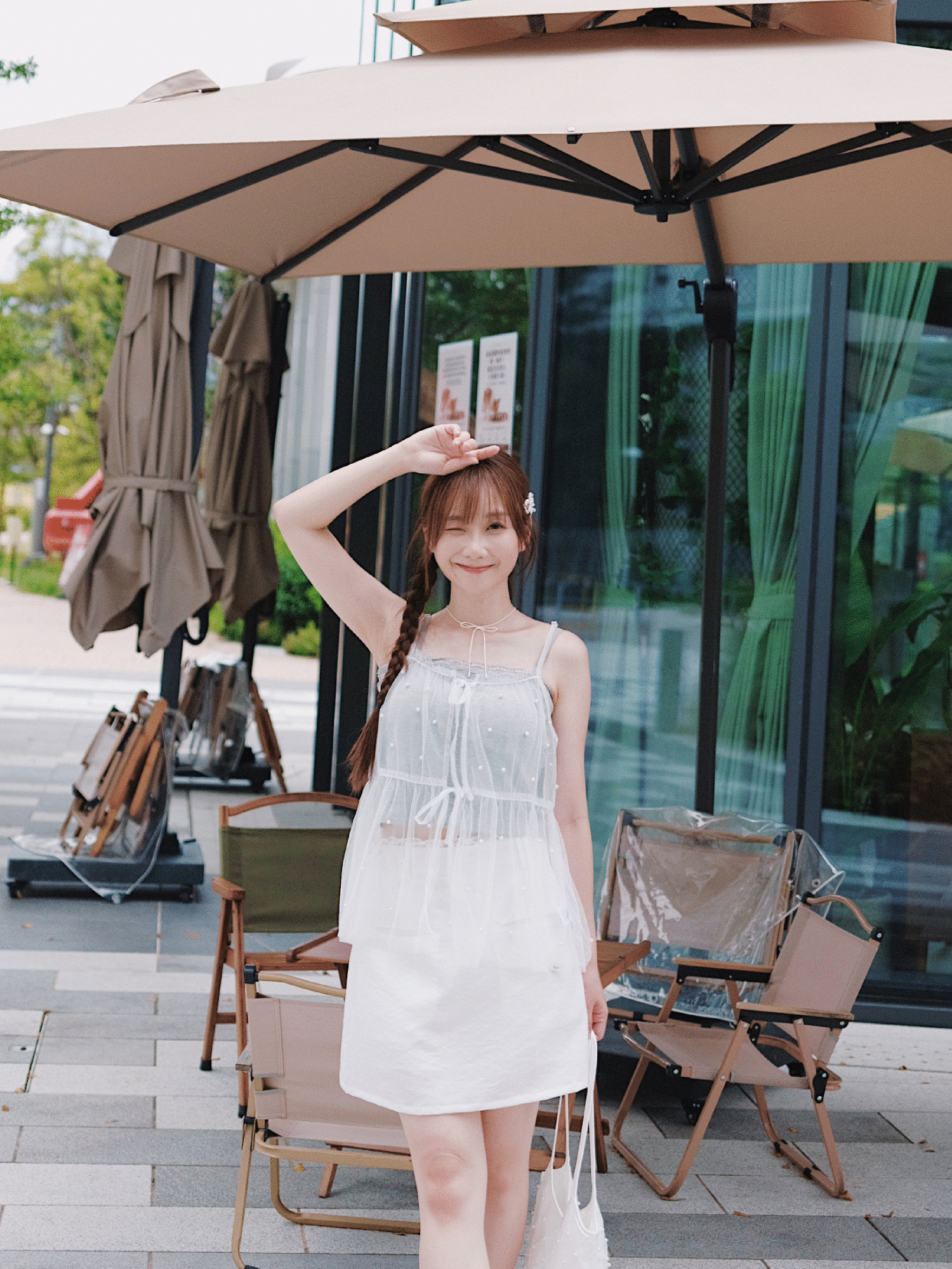 兩色 / 溫柔感珍珠透膚網紗馬甲 / Pearl-Embellished Tulle Cami Top