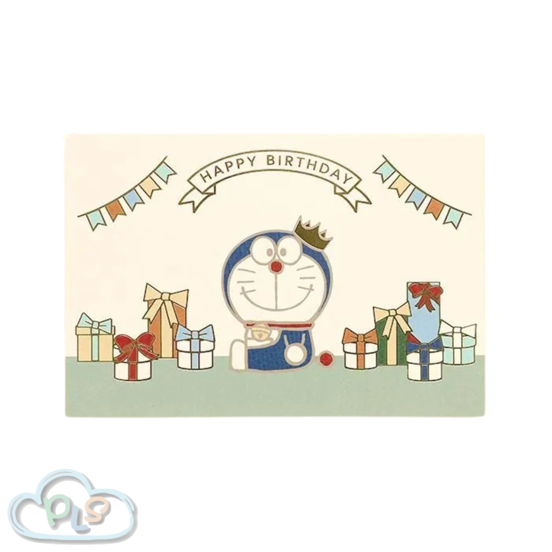 Gold-Embossed Postcards [Limited To One Per Person]  Green Horizonal Doraemon'S Birthday Celebration Flowering  #72119-GR