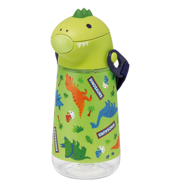 【Skater】Die-Cut Straw Water Bottle 420ml (Dinosaur Pattern)