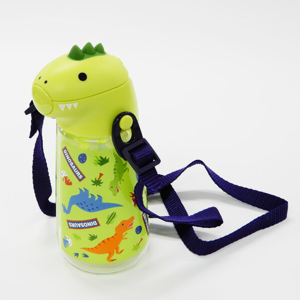 【Skater】Die-Cut Straw Water Bottle 420ml (Dinosaur Pattern)
