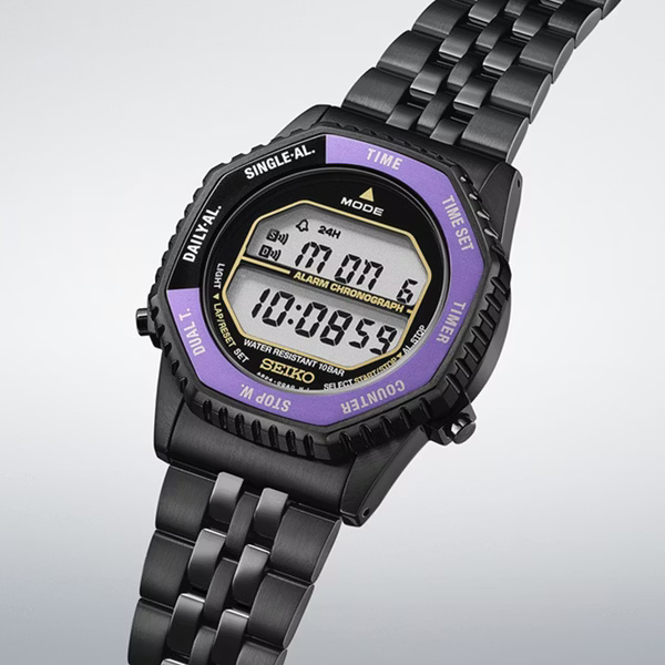 萬年鐘錶 - SEIKO   1982 年 Rotocall復刻 145 週年紀念款紫色旋轉開關錶圈數位電子男錶 HFL001P1 / A824-00A0P 錶徑37MM