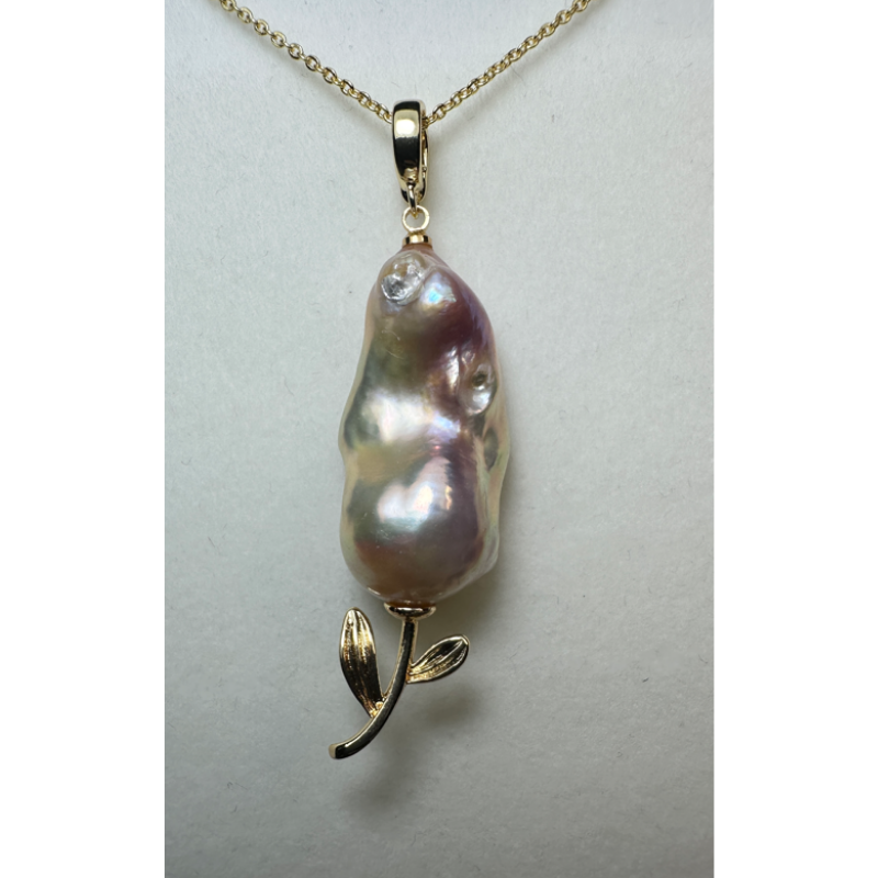 HKAG0821-004 異形珍珠鬱金香花頸鏈 (合金鍍金) (L SIZE / 14-45MM) (A4)