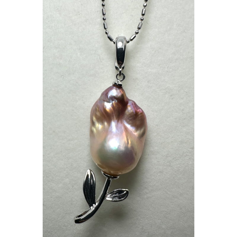 HKAG0821-019 異形珍珠鬱金香花頸鏈 (S925銀) (M SIZE / 15-33MM) (A19)