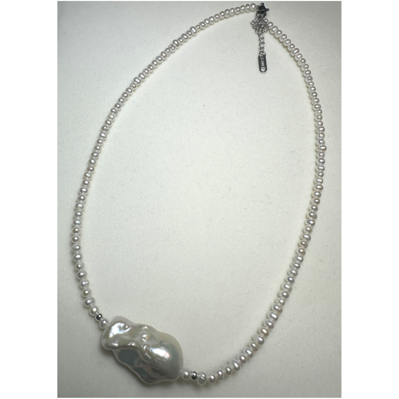 HKAG0821-029 巴洛克小米珠3MM+頸鏈 [45CM長] (合金鍍銀) (L SIZE / 16-28MM) (A29)