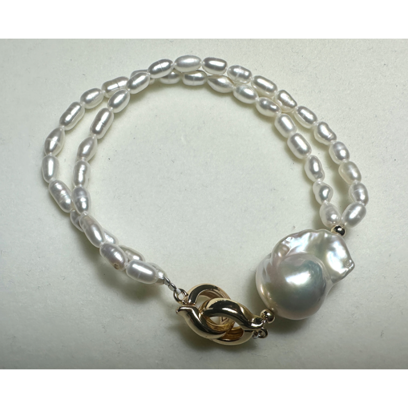 HKAG0821-030 巴洛克小長米珠3MM+手鏈 [16CM手圍] (合金鍍金) (M SIZE / 14-20MM) (A30)