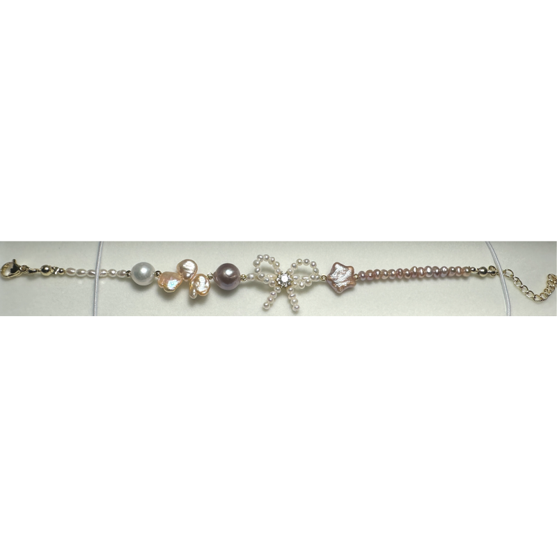 HKAG0821-035 異形珍珠3MM+手編蝴蝶結設計款手鏈 [16CM手圍] (合金鍍金) (9-11MM) (A35)