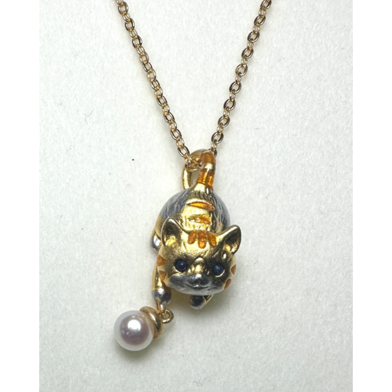 HKAG0821-042 日本AKOYA 電鍍立體黃花貓 海水珍珠頸鏈 (鍍彩金/金色) (4.5MM UP) (A42)
