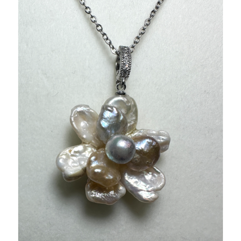 HKAG0821-052 異形珍珠花花頸鏈 [糖果色系] (合金鍍銀) (27MM) (A52)