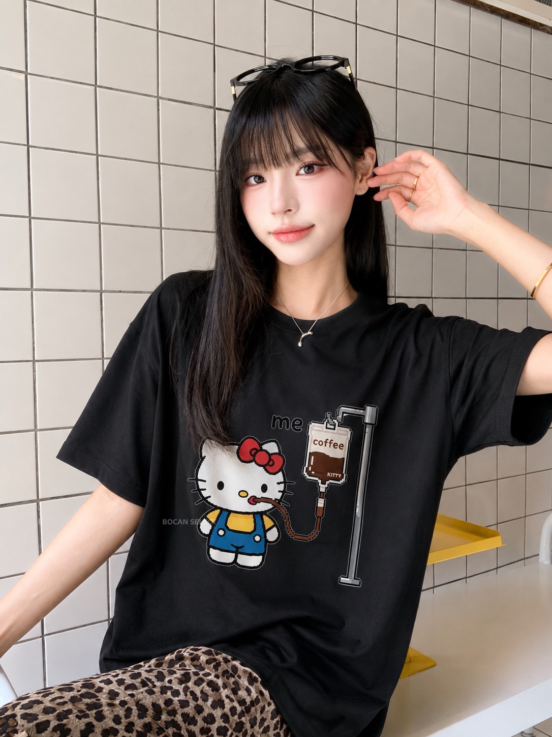 KITTY 咖啡續命 圓領 短袖 短T