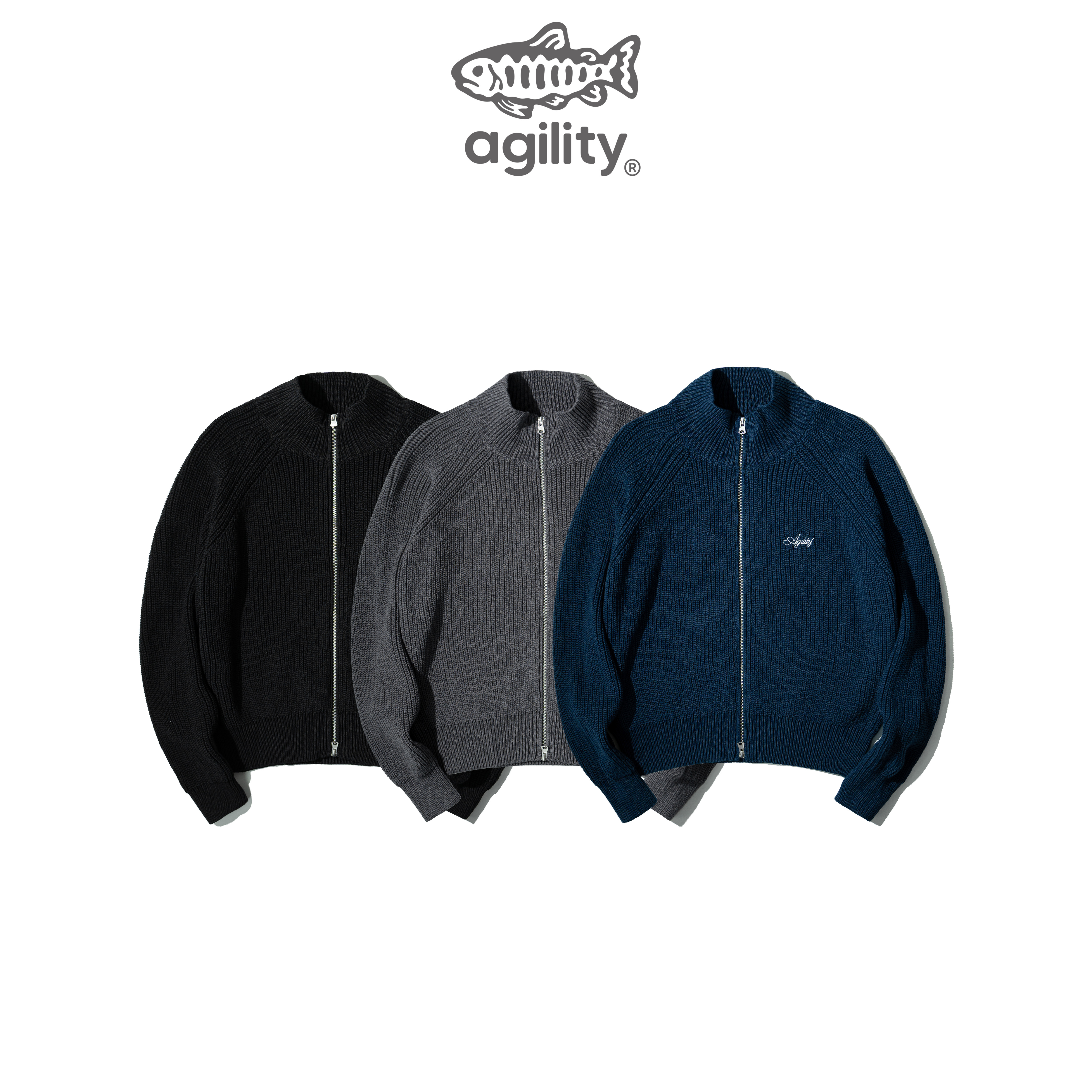 AGILITY Rib Knit Zip Jacket 針織羅紋 立領外套 [KN9]