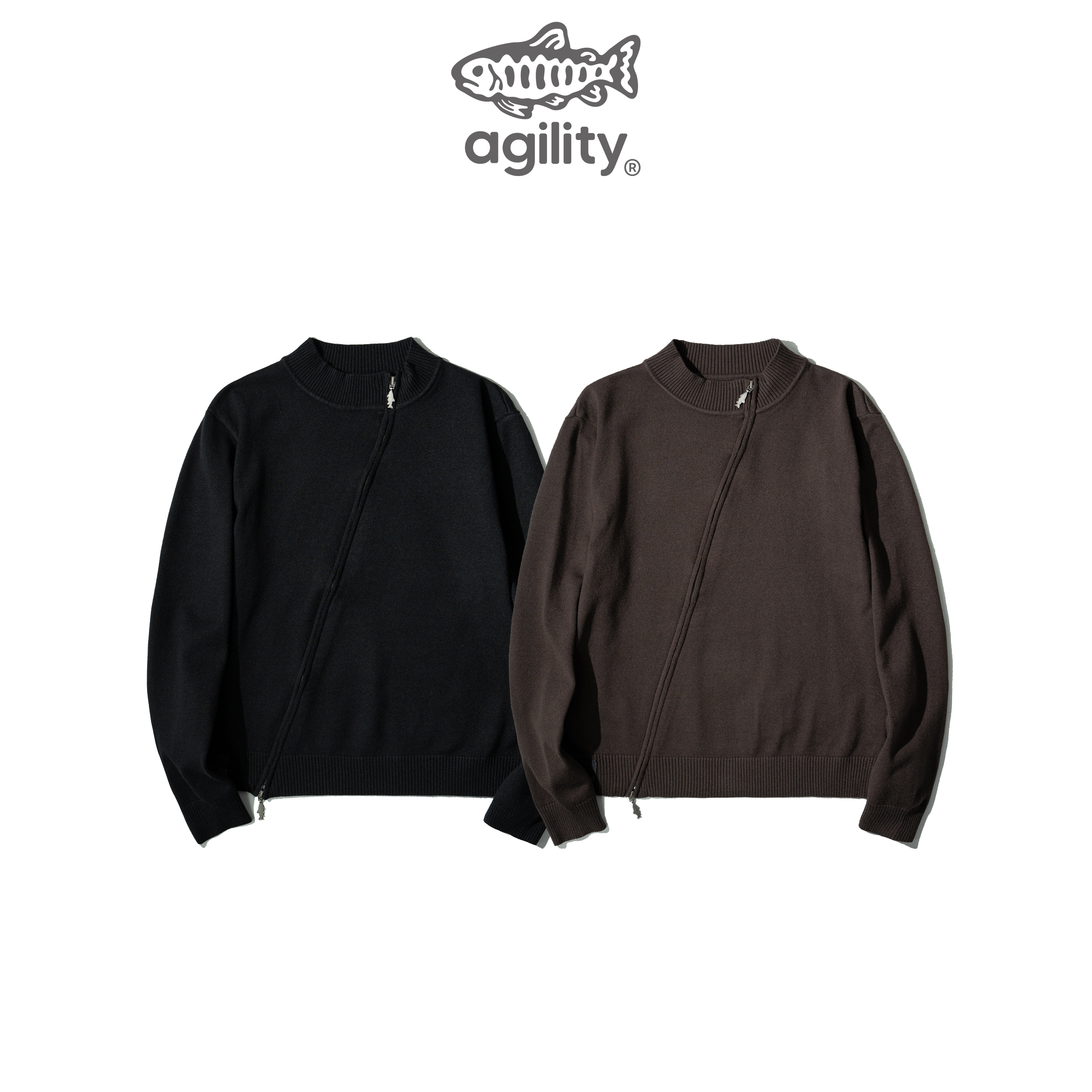 AGILITY Asymmetric Zip Knit Jacket 斜拉鍊 針織 立領外套 [KW-J]