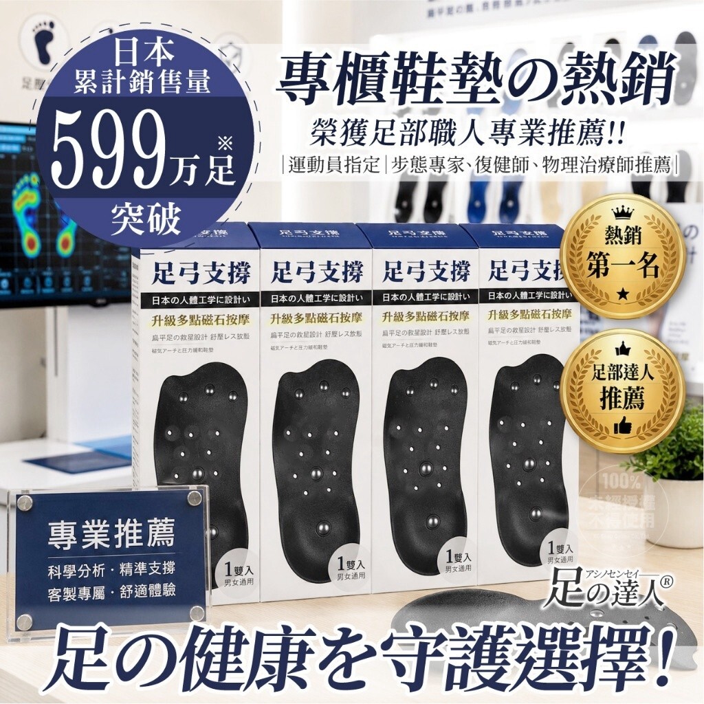 WSBB12577   日本アシノセンセイ® 磁石足弓支撐舒壓鞋墊 (一雙入)（10月中旬）
