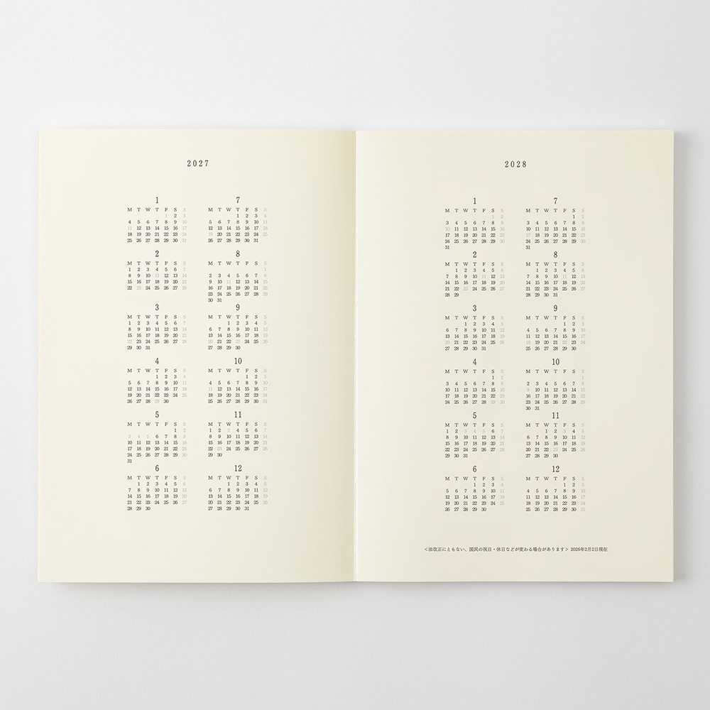 2027 A5薄型 MD Notebook Diary 手帳日記｜MD PRODUCT 日本