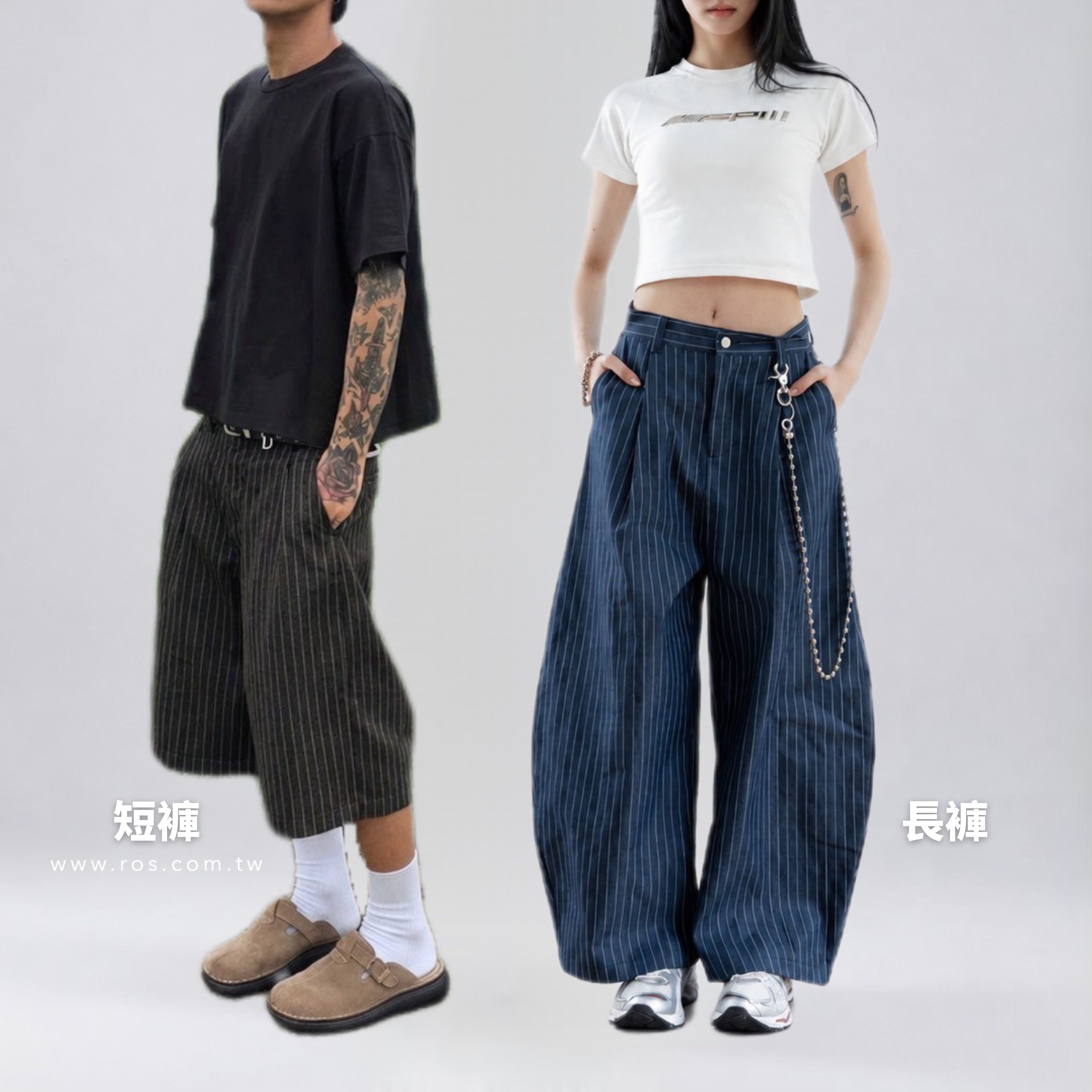 直條紋彎刀褲 (2kinds)