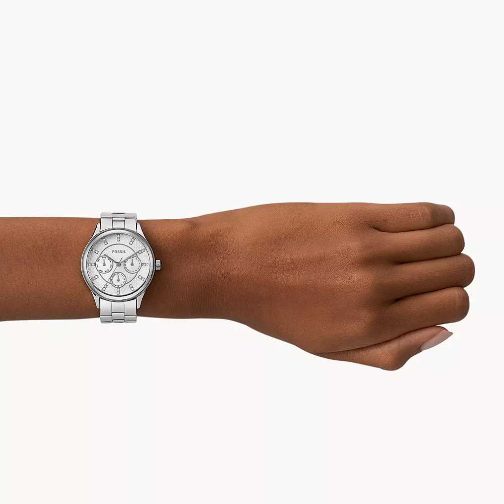 Modern Sophisticate 晶鑽雙時標三眼功能女錶 銀色不鏽鋼錶帶 36 MM BQW1560