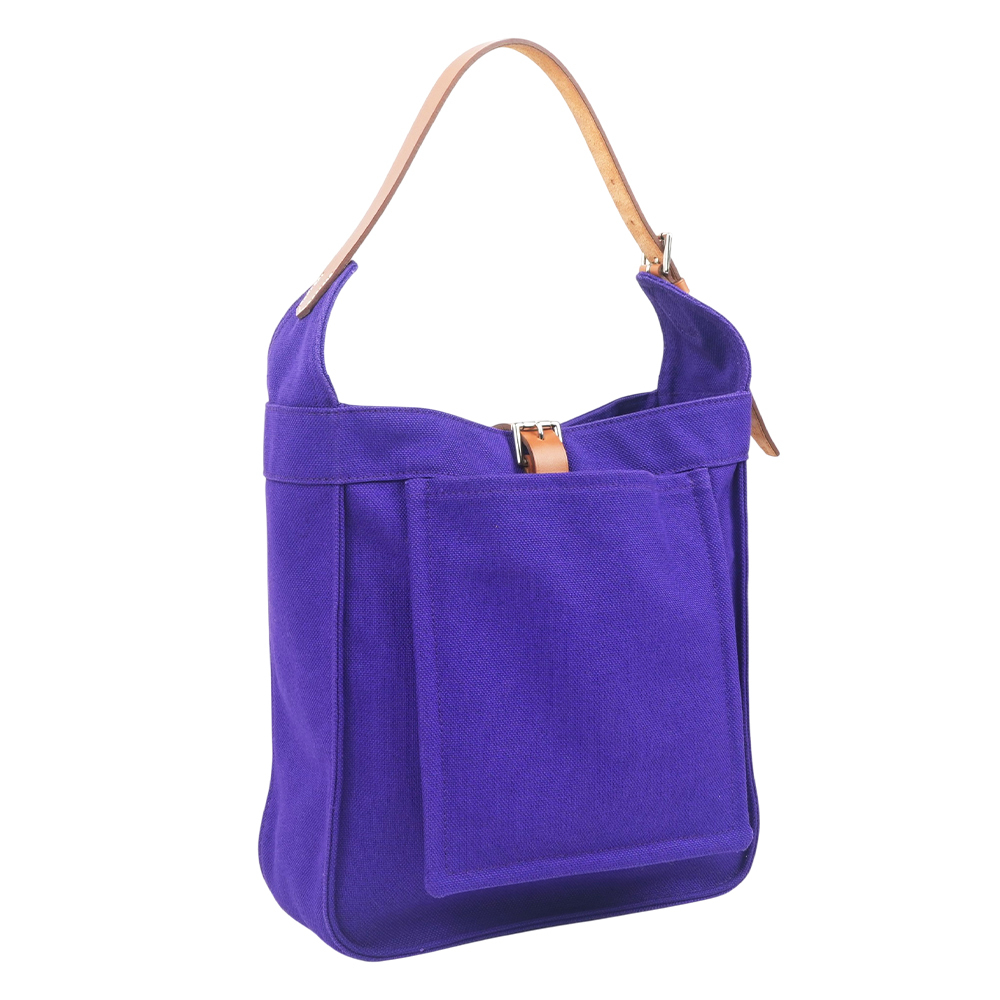 【Hermès】銀釦 帆布 Marwari 27cm 肩背包(夢幻紫)