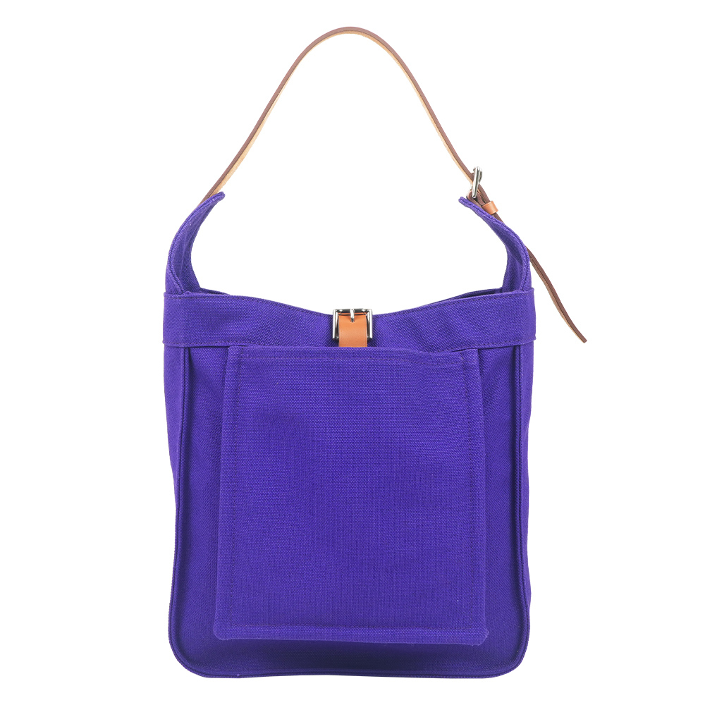 【Hermès】銀釦 帆布 Marwari 27cm 肩背包(夢幻紫)
