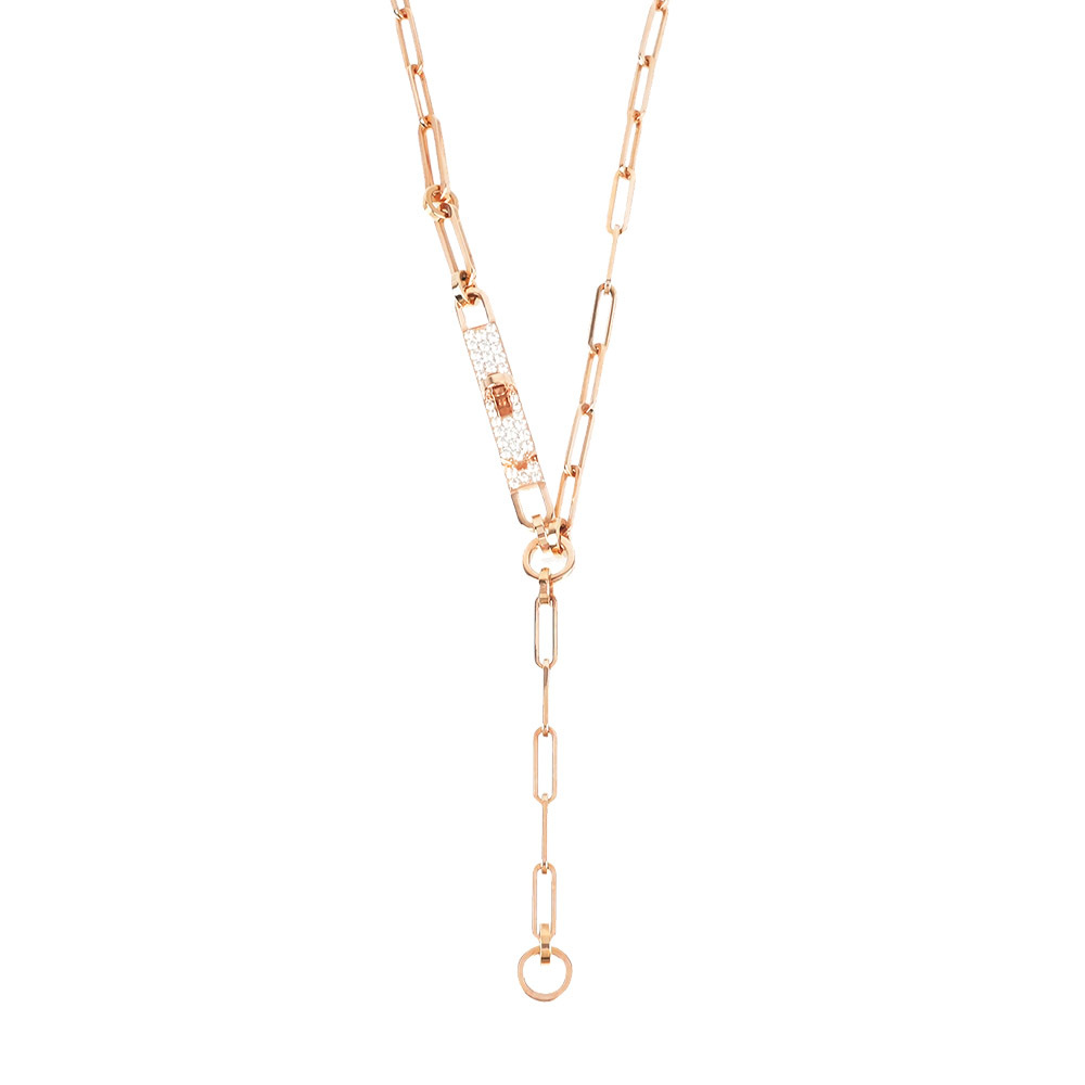 【Hermès】Kelly Chaine Y 造型鑽石項鍊(玫瑰金)