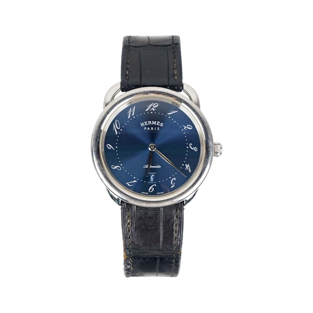 【Hermès】Arceau 黑色鱷魚皮錶帶40mm手錶(深海藍)