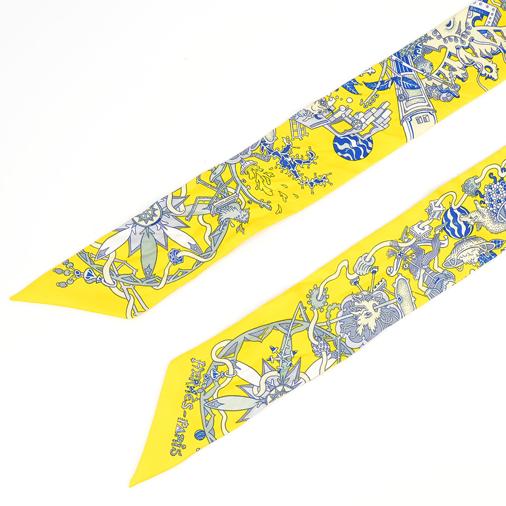 【Hermès】La Folle Parade 馬戲團Twilly 絲巾(一對)(亮黃色)