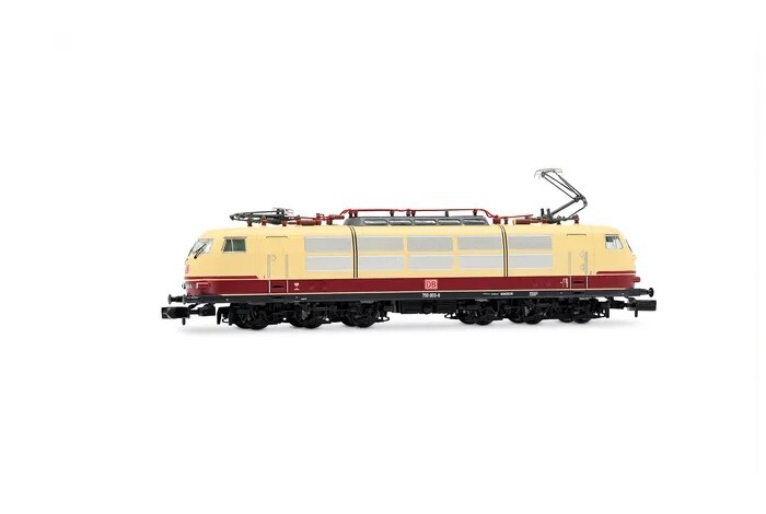 Arnold HN2698S N scale DB AG, electric locomotive 750 003, long body shell, red/beige livery, with Multiprotocol Sound Decoder