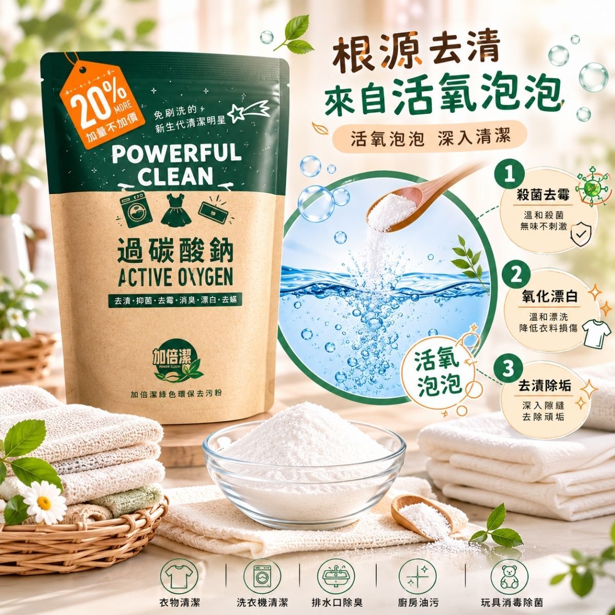【箱購】加倍潔 過碳酸鈉去污粉720gX12包｜加量20% 活氧去污 衣物去漬 除臭 漂白 清潔粉【輕鬆購五金百貨】