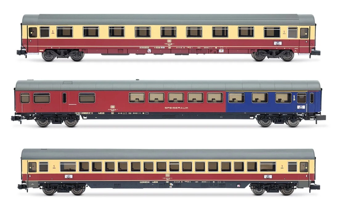 Arnold HN4387 N scale DB, 3-unit set of TEE coaches "Rembrandt", consisting of 1 x restaurant coach ARmh217 + 1 x Apmz122 + 1 x Avmz207, ep. IV