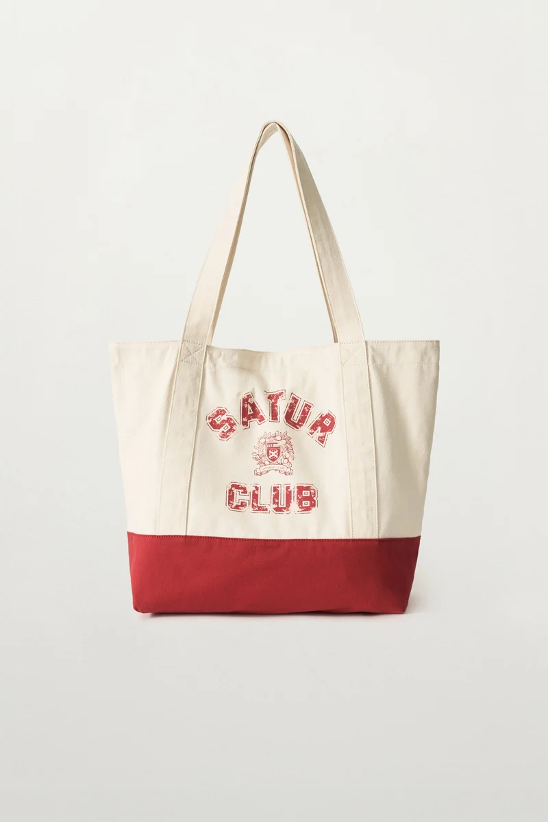 【預購】SATUR ZKR082026 帆布單肩包 (米白/紅色)