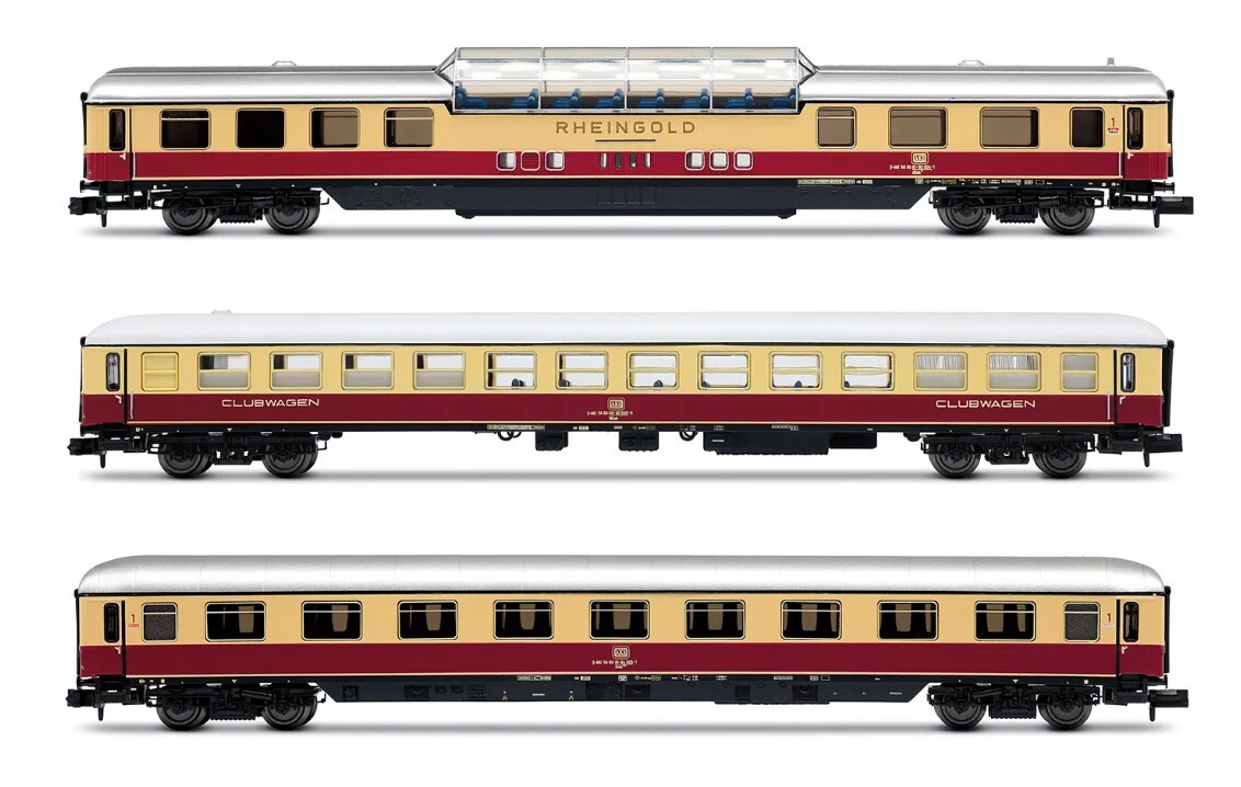 Arnold HN4507 N scale AKE, 3-unit set of "Rheingold", set 1/2, consisting of 1 x observation car ARDm + 1 x club coach WGmh + 1 x coach Avmz, ep. VI