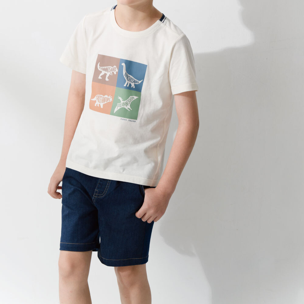 PIPPY LOGO壓線彈性牛仔短褲 藍