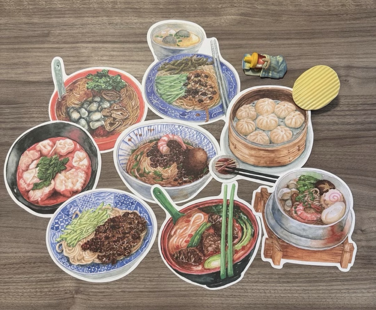 台灣Super麵 台灣麵食 8入 造型明信片｜針線球