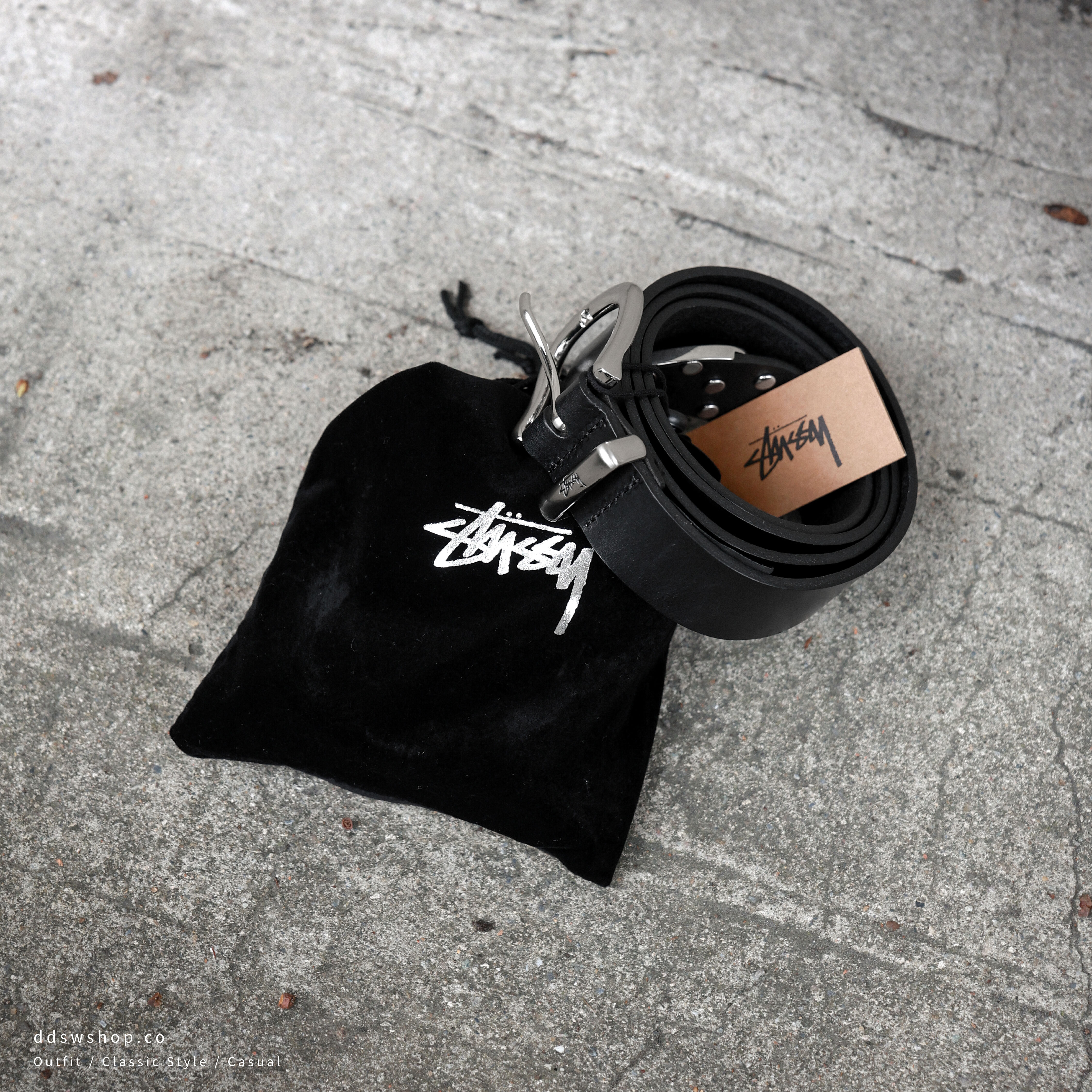 Stussy Metal S Tip Belt 皮帶 黑色