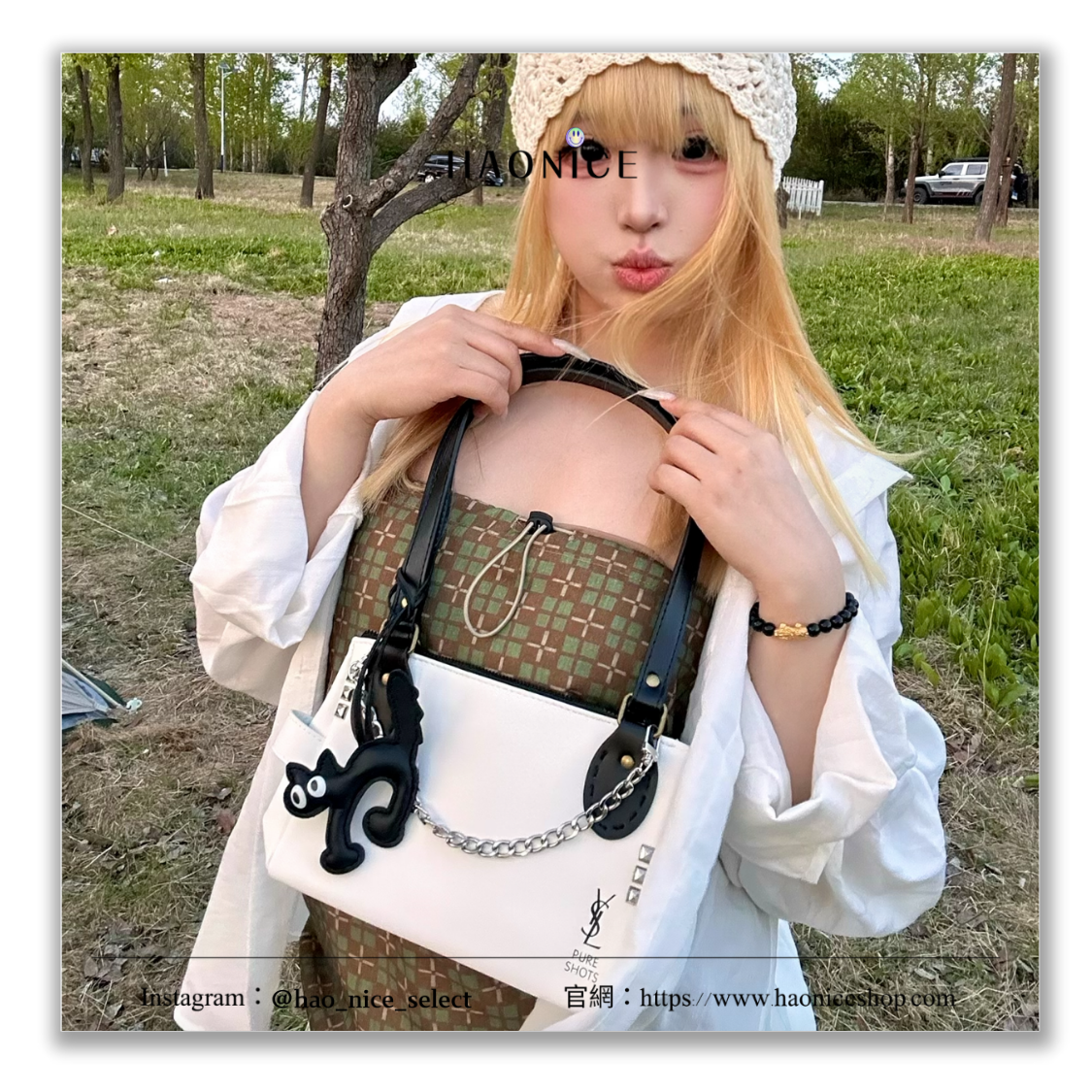 【HAO NICE】藝術訂製款🎨 YSL Saint Laurent 聖羅蘭 反叛系列 黑貓 鉚釘 PU軟皮 手提包 化妝包
