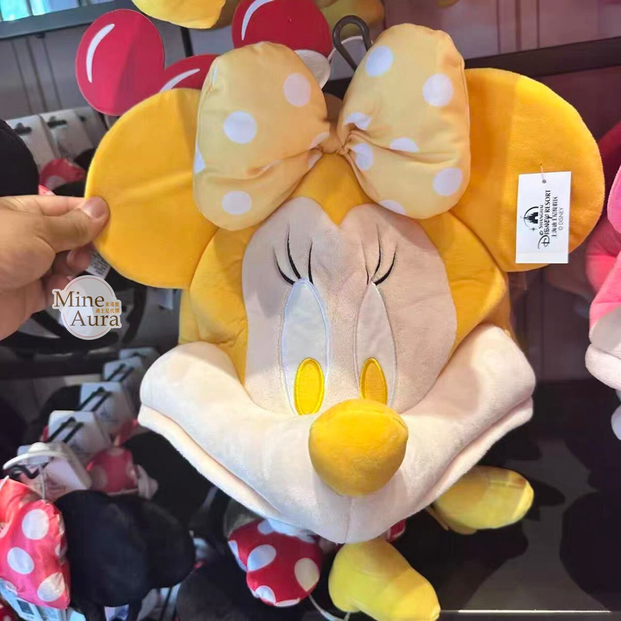 米妮 Minnie 黃色 大頭小身體絨毛 造型帽 帽子 頭套 -上海迪士尼樂園